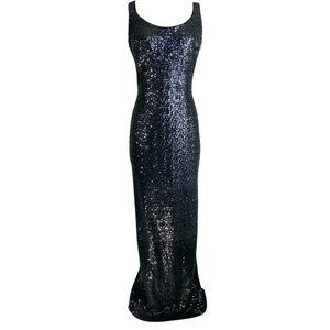 Ralph Lauren Sequin Maxi Long Dress Black Grey NWT